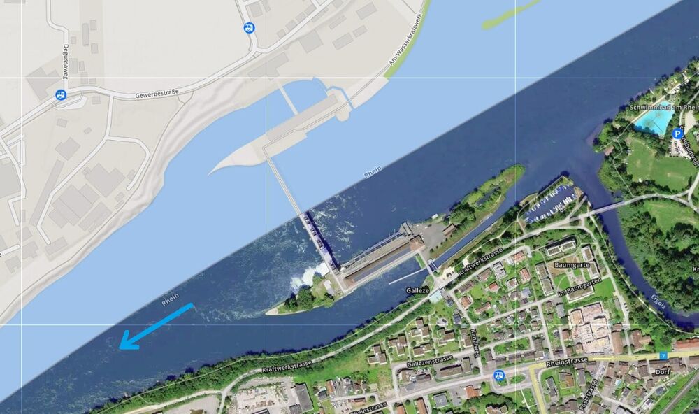 Situation am Grenzfluss Rhein bei Augst BL. (Bild: telsearch)